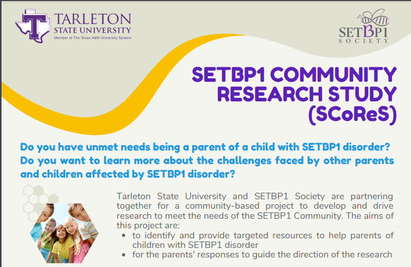 Patient community led collaborative study with Tarleton State University initiated to identify needs and provide resources for the SETBP1 community