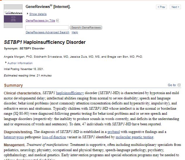 Clarification of SETBP1 haploinsufficiency disorder (SETBP1-HD) gives rise to research developments