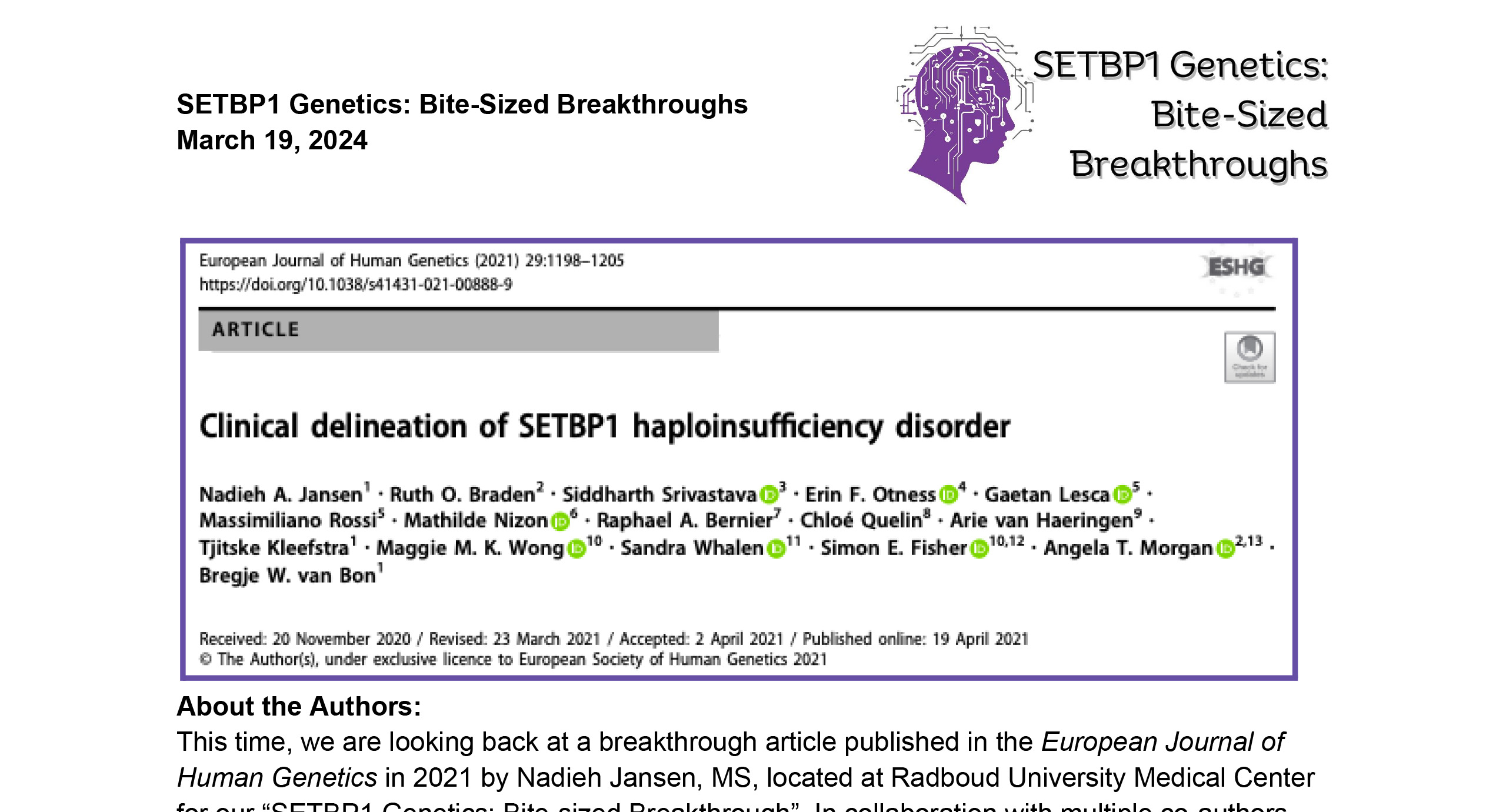 Clinical delineation of SETBP1 haploinsufficiency disorder