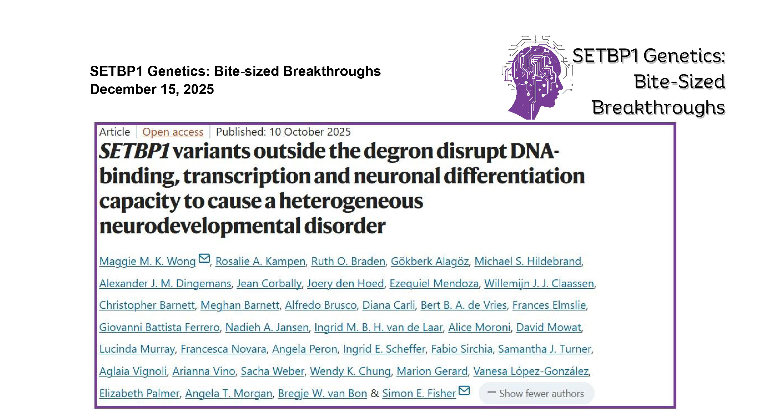 SETBP1 variants outside the degron disrupt DNA-binding, transcription and neuronal differentiation capacity to cause a heterogeneous neurodevelopmental disorder