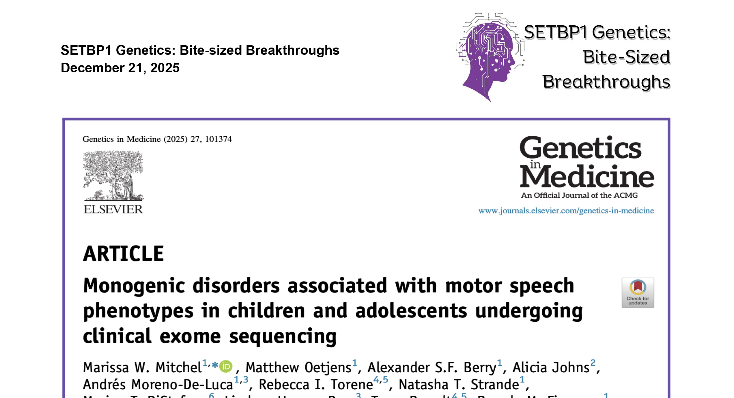 SETBP1 Genetics: Bite-Sized Breakthroughs — Motor Speech Disorders